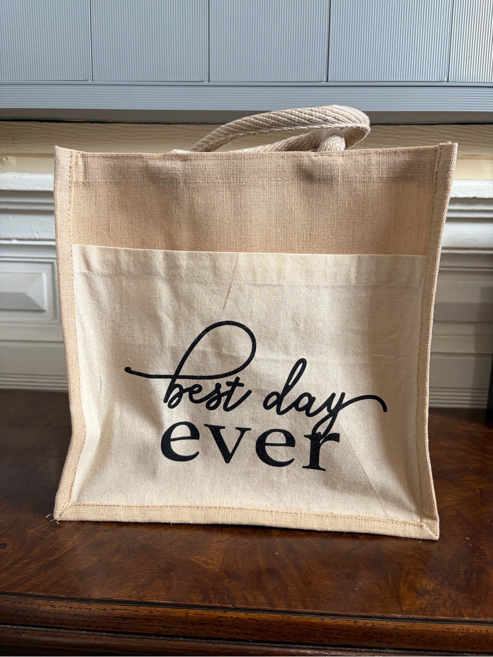 “best day ever” Canvas Tote Bag in Natural and Cream Colors